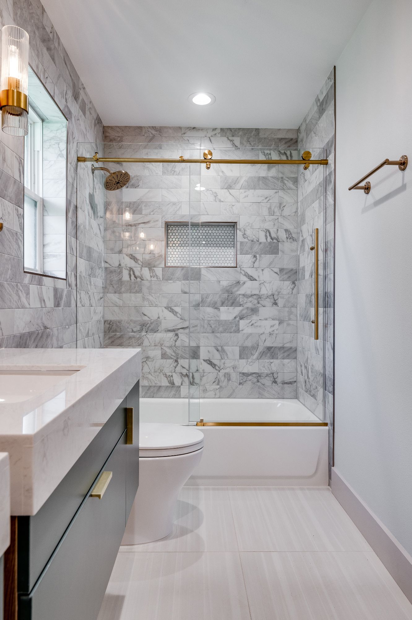 Luxury retirement community guest bathroom.