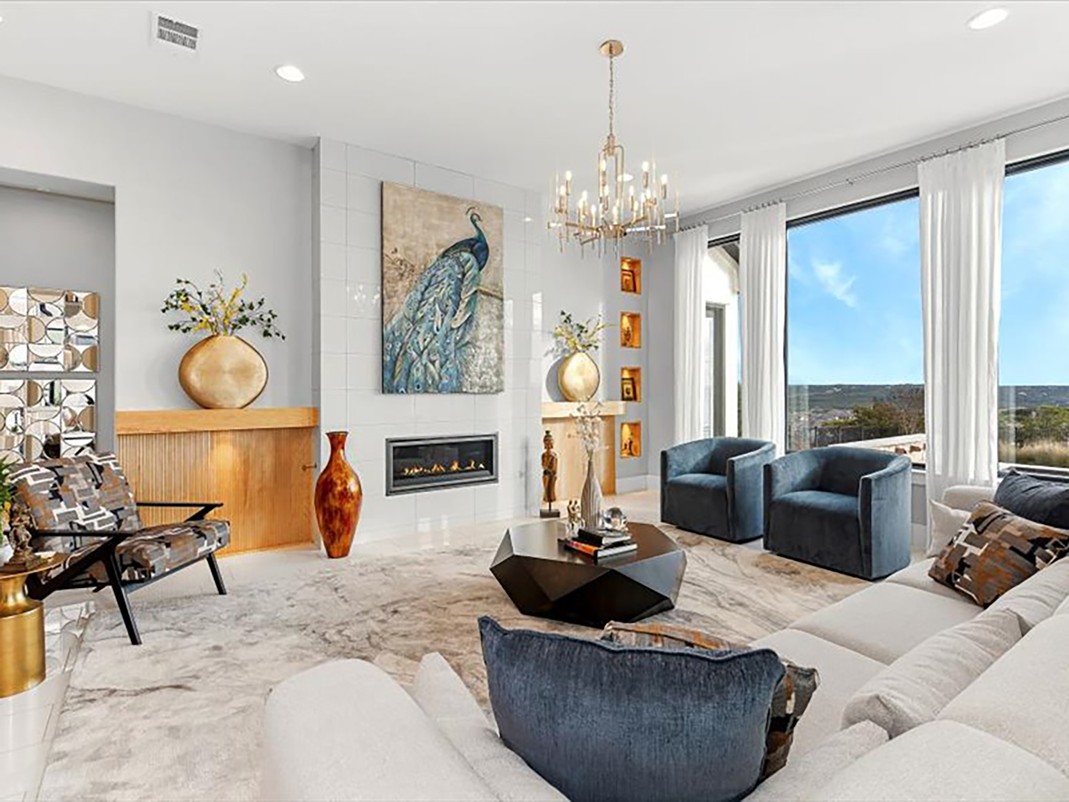 Luxury Scottsdale living room interior decorating plan.