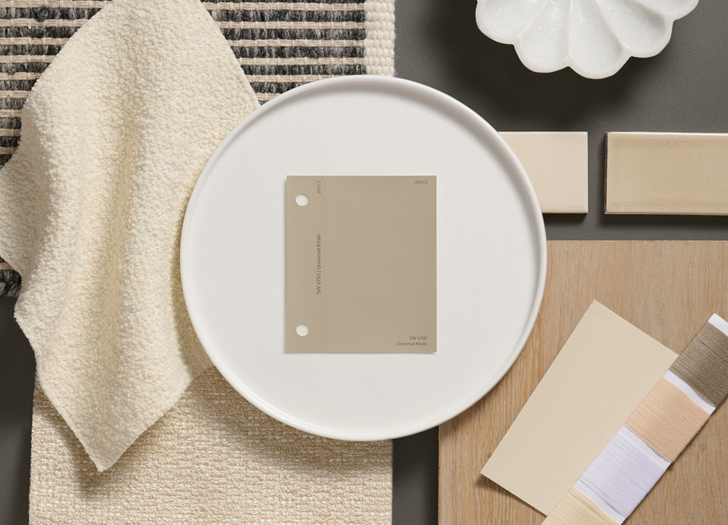 Paint your room with Universal Khaki as a foundational color before introducing darker colors like deep browns and reddened earth tones.